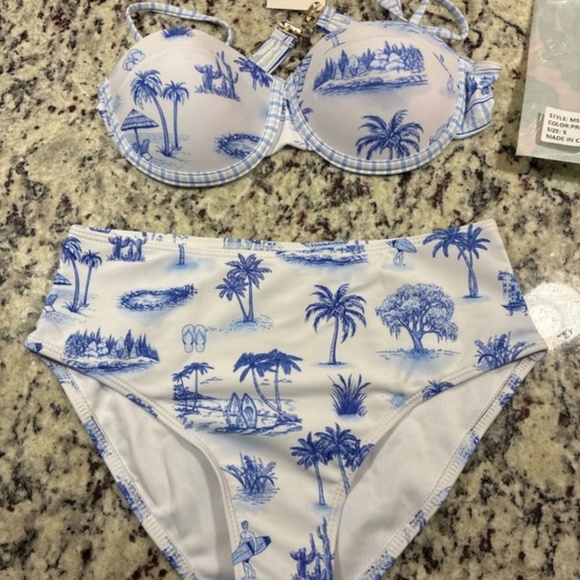 Endless Moon NWT 2 piece blue and white bikini bathing suit size small - Picture 1 of 4